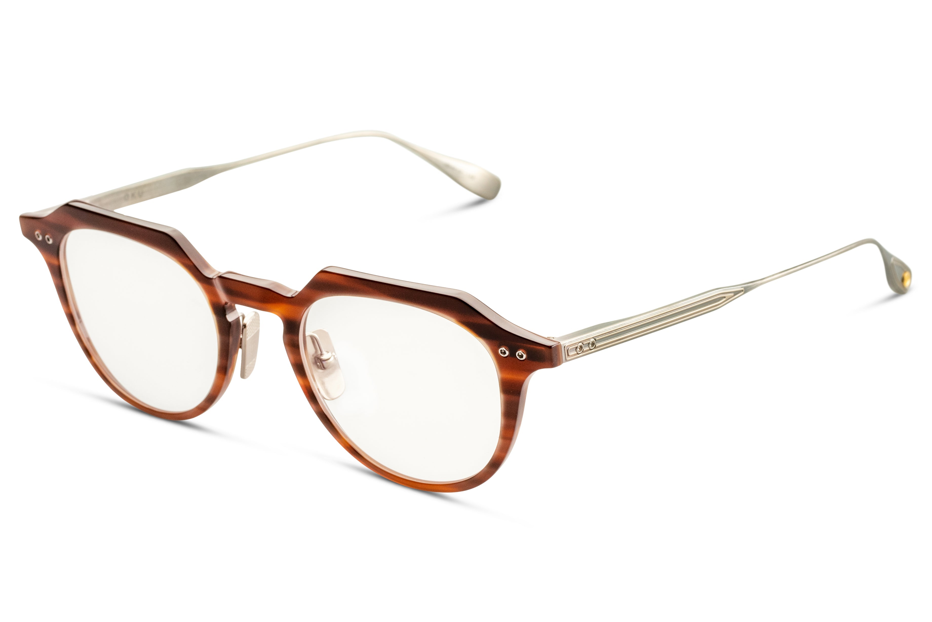 DITA OKU eyeglasses in Chestnut Swirl - Antique Silver - Clear - Modern Eye Care Portland