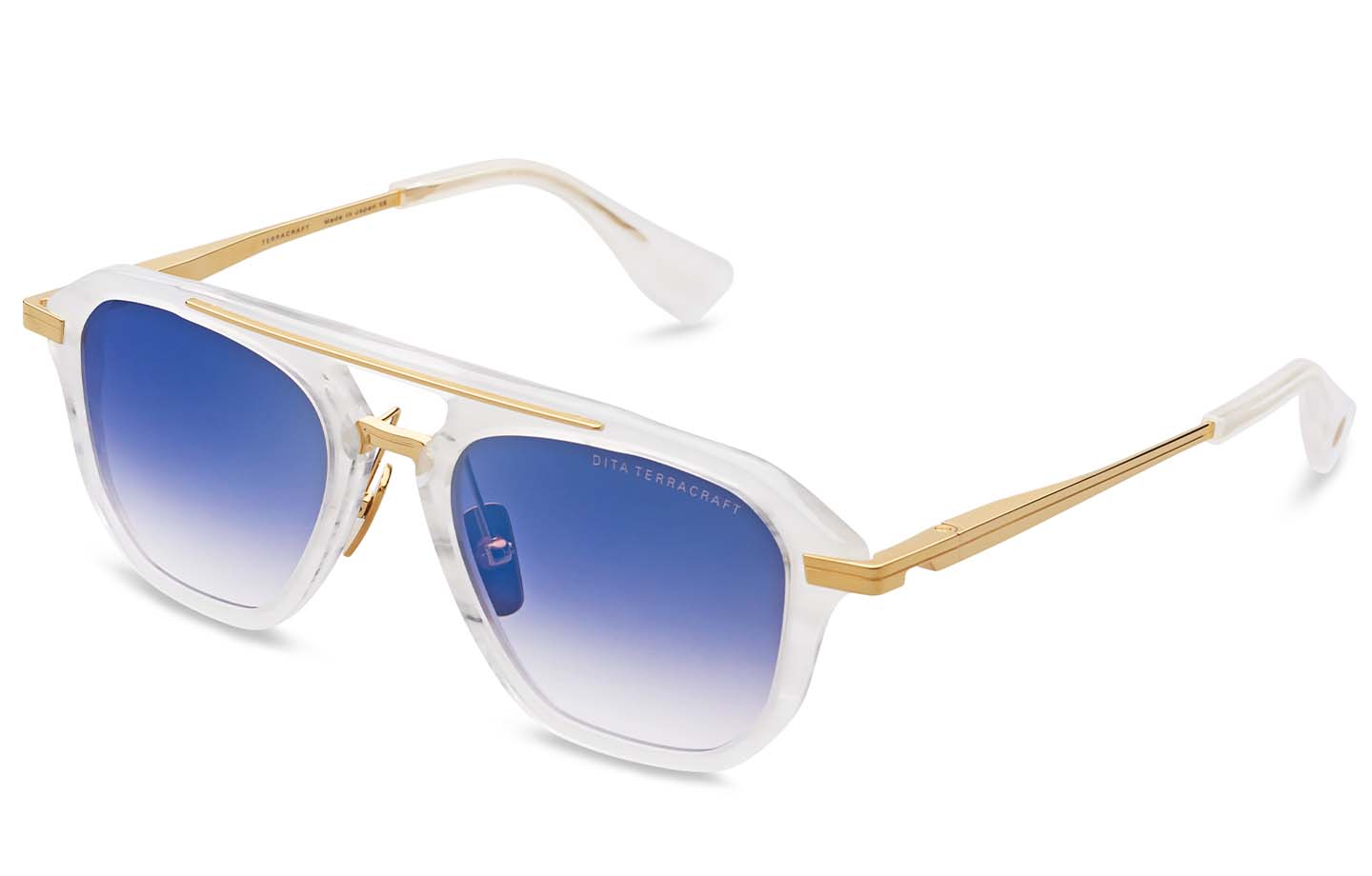 DITA TERRACRAFT sunglasses in White Swirl - Yellow Gold - Dark Grey to Clear Gradient - Deep Blue Flash - Modern Eye Care Portland