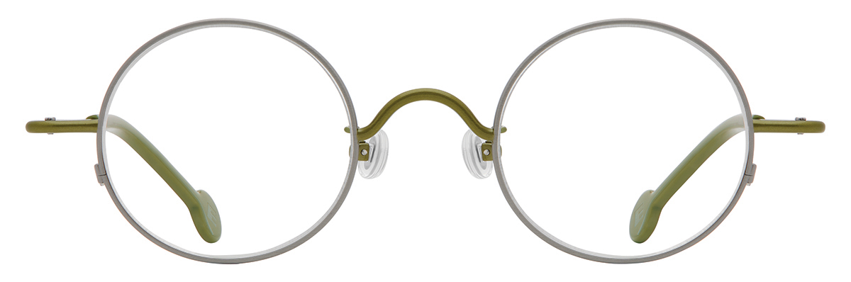 L.A. Eyeworks BUTTON eyeglasses in 404409 Brushed Silver with Olive - Modern Eye Care Portland