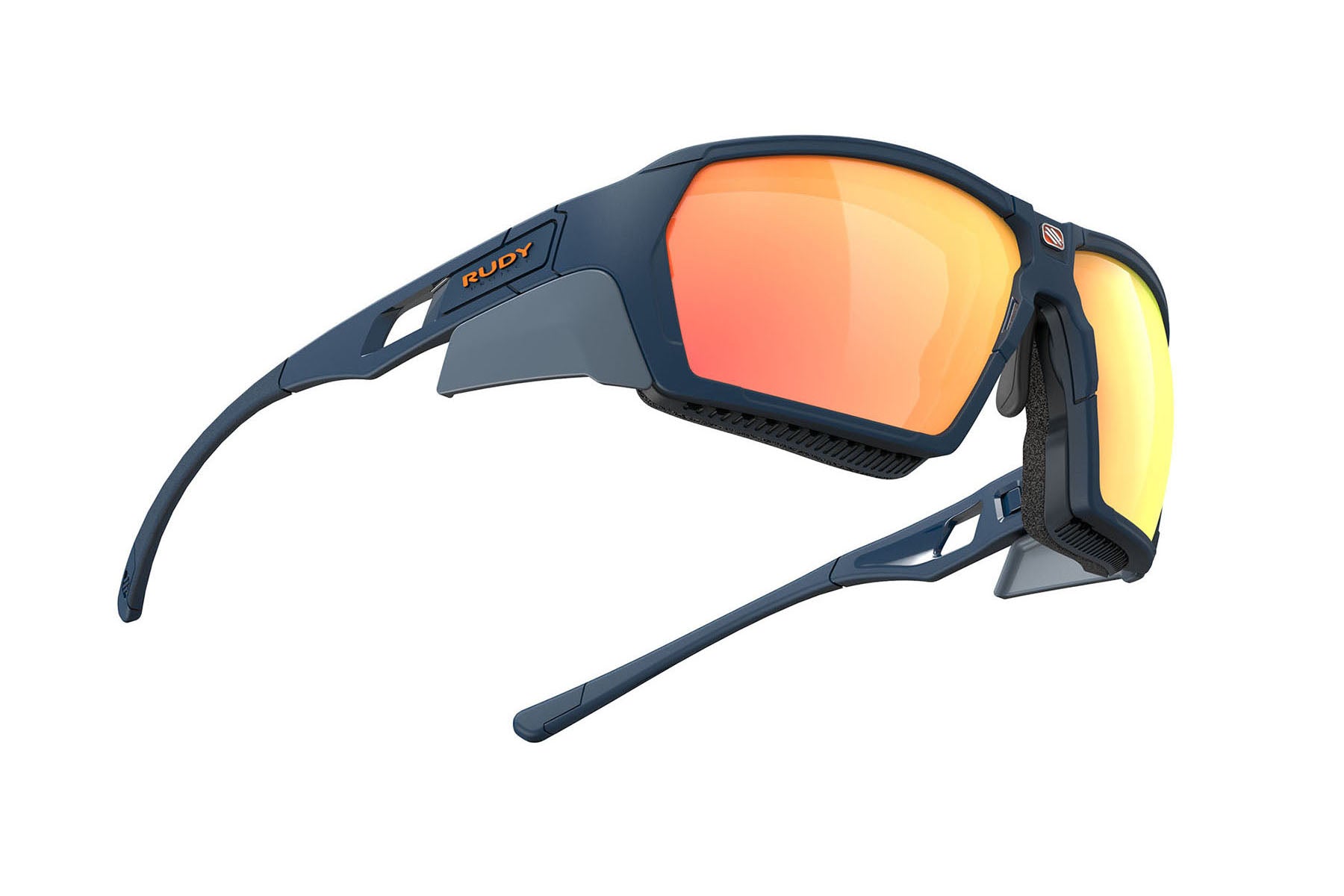 Rudy Project Agent Q sunglasses in Agent Q Blue Navy Matte with Multilaser Orange Lenses - Modern Eye Care Portland