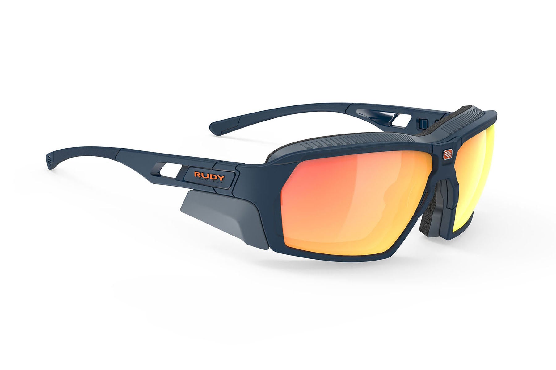 Rudy Project Agent Q sunglasses in Agent Q Blue Navy Matte with Multilaser Orange Lenses - Modern Eye Care Portland