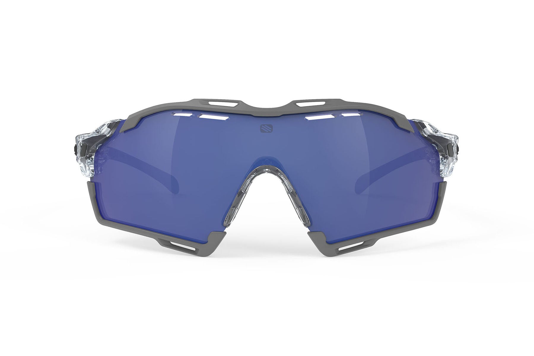 Rudy Project Cutline sunglasses in cutline Crystal Gloss Frame with Multilaser Deep Blue Lenses Grey Bumpers - Modern Eye Care Portland