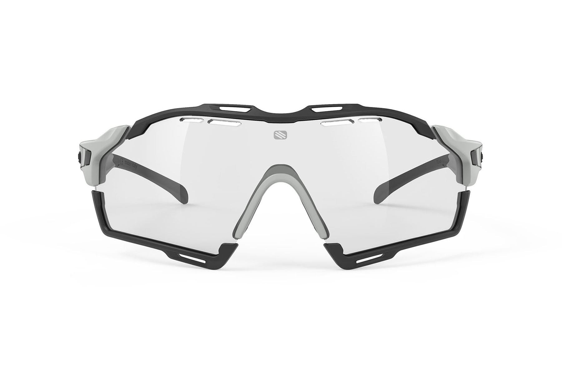 Rudy Project Cutline sunglasses in cutline Light Grey Matte Frame with ImpactX Photochromic 2 Laser Black Lenses Black Bumpers - Modern Eye Care Portland